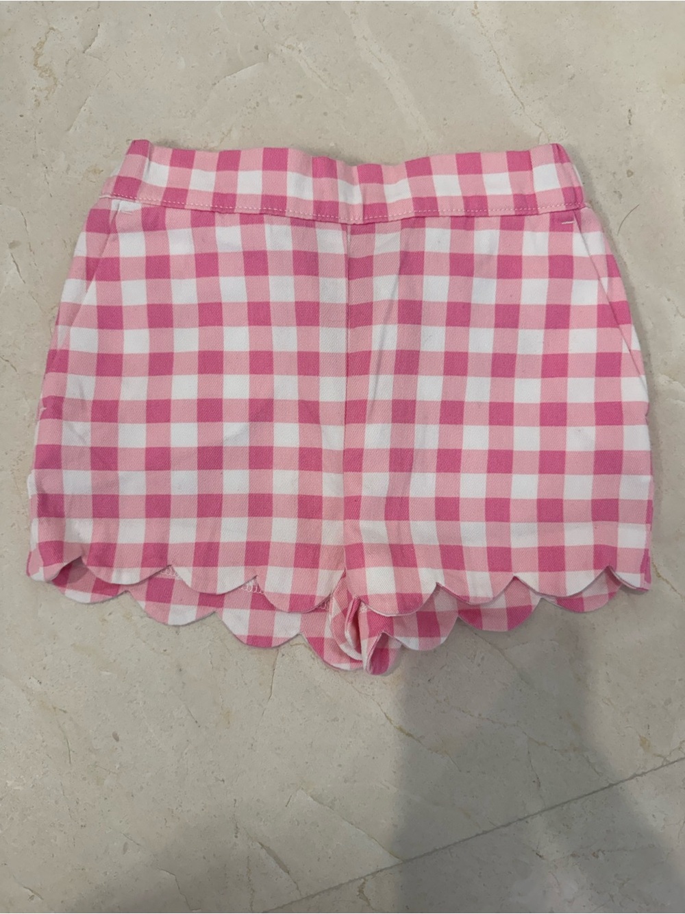 Crewcuts Pink Gingham Scalloped-Hem partial elastic Waist Shorts